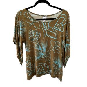 Simply Sisters Lola Hawaiian Floral Liko Lehua Blossoms Shark Bite Hem Blouse S